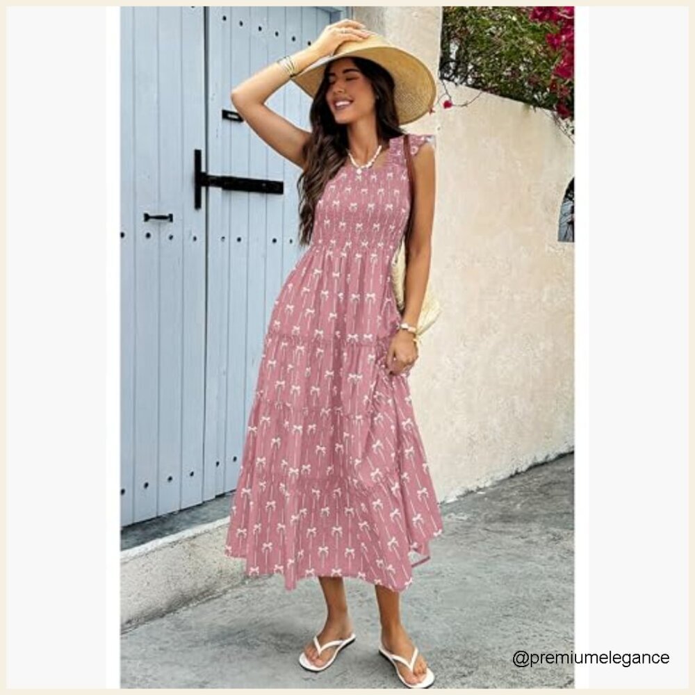 Sleeveless Square Neck Maxi Dress with Smocked High Waist and Ruffle Strap - Picture 3 of 7